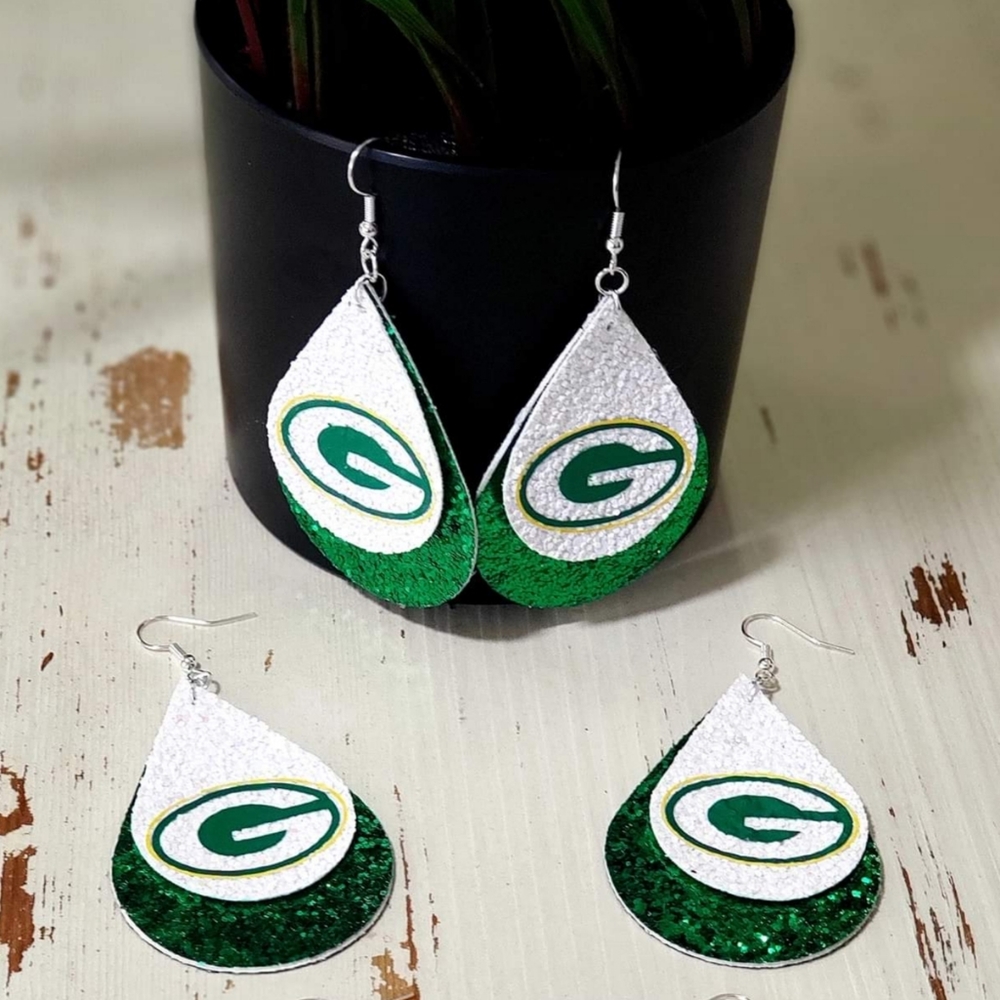 Green Bay Packers faux leather earrings!